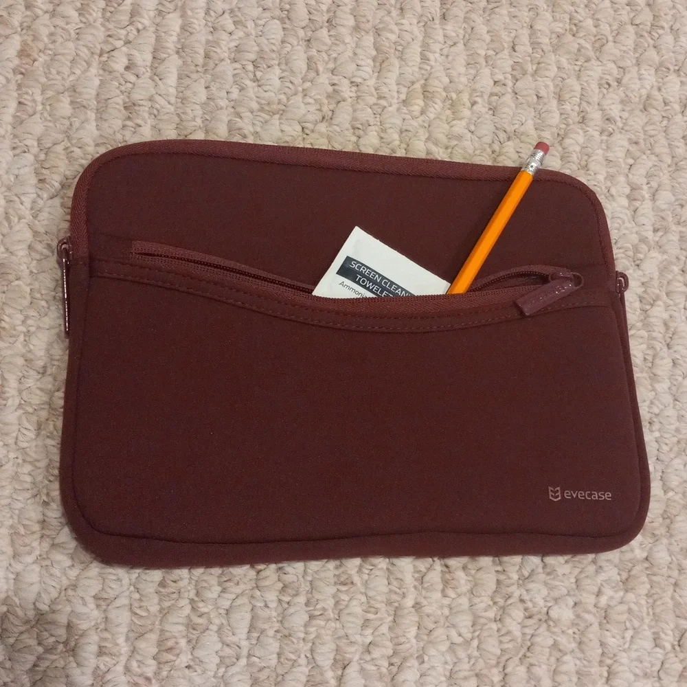 Evecase Tablet IPad Portable Padded Zipper Case Burgundy Pouch Bag With Hardware